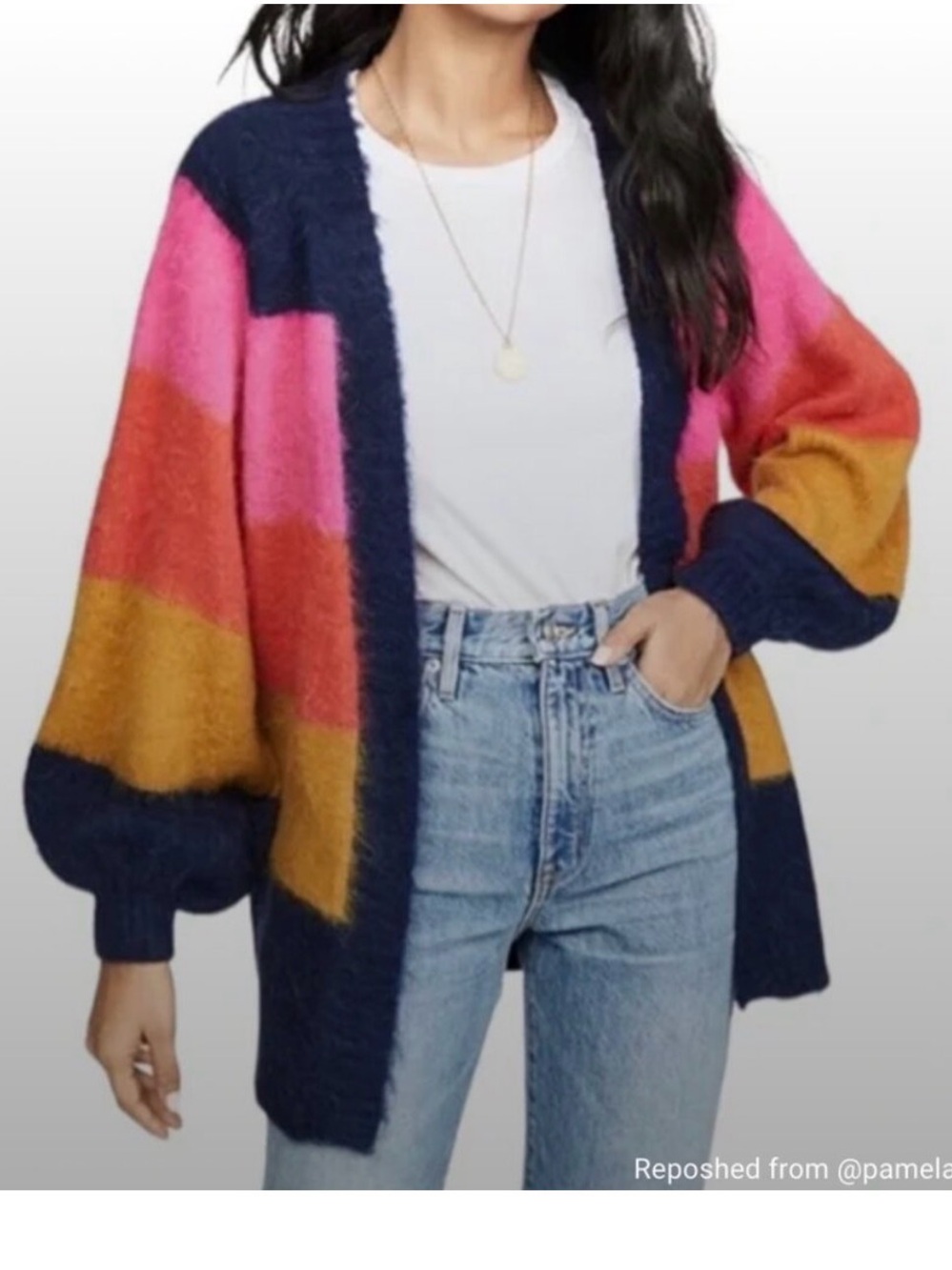 Scotch & Soda Colorblock Open-Front Cardigan in Pink, Mustard & Navy